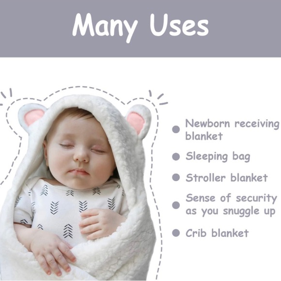 Newborn bear hooded swaddle blanket - Picture 7 of 8